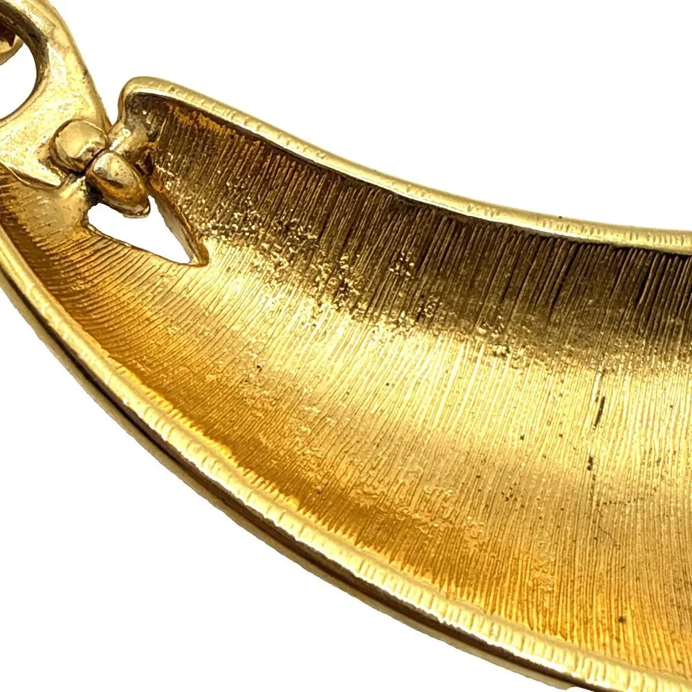 Vintage Monet Collar Necklace Gold Tone Cream Enamel Modernist Choker 16